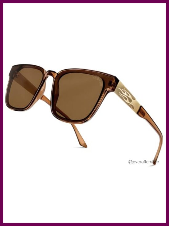 Square Sunglasses Polarized UV400 for Men Women Flame Detail Driving
